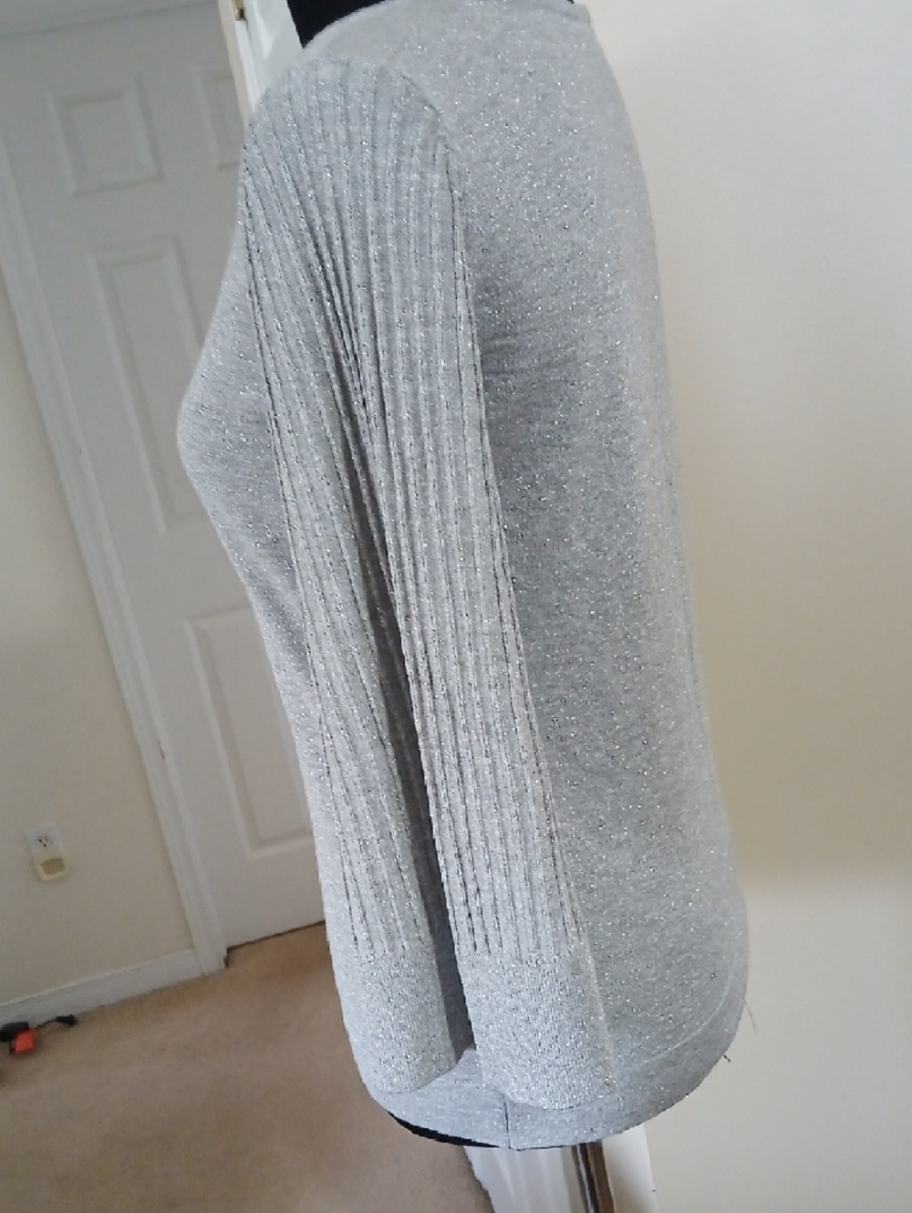 Talbots Silver Sparkle Long Sleeve Scoop Neck Top - Picture 6 of 10